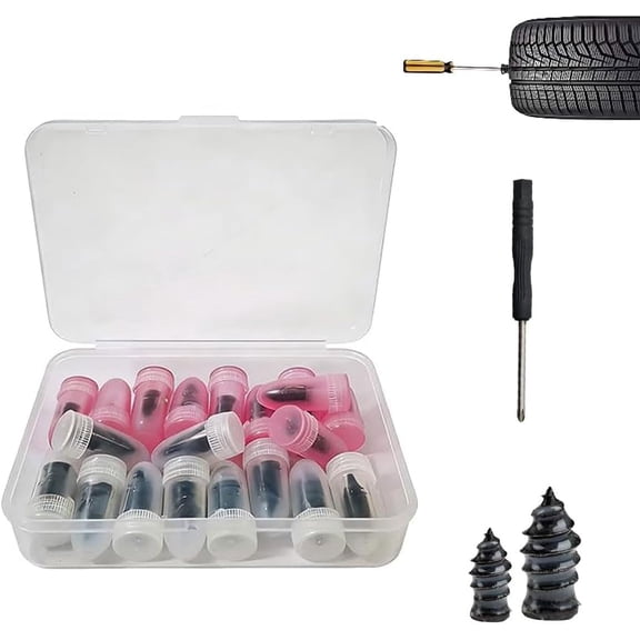 Vacuum Tire Mending Nail, Rubber Screws Tire Repair Kits with 2 Sizes, Screwdriver&Storage Box, Quick Self-Service Tire Repair Tools for Car, Motorcycle, Truck