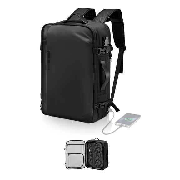 Vacuum Travel Backpack, 65L, Expandable Vacuum Seal Compression Travel Backpack , with TSA-Approved Lock, Airback Vacpack, Water-Resistant Carry-On Suitcase Luggage, for Business,No Pump, Black