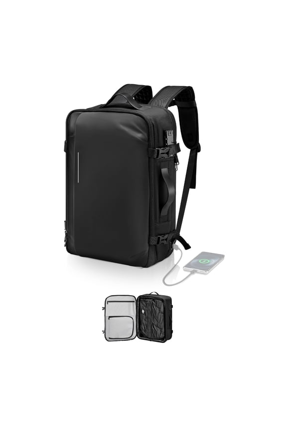 Vacuum Travel Backpack, 65L, Expandable Vacuum Seal Compression Travel Backpack , with TSA-Approved Lock, Airback Vacpack, Water-Resistant Carry-On Suitcase Luggage, for Business,No Pump, Black