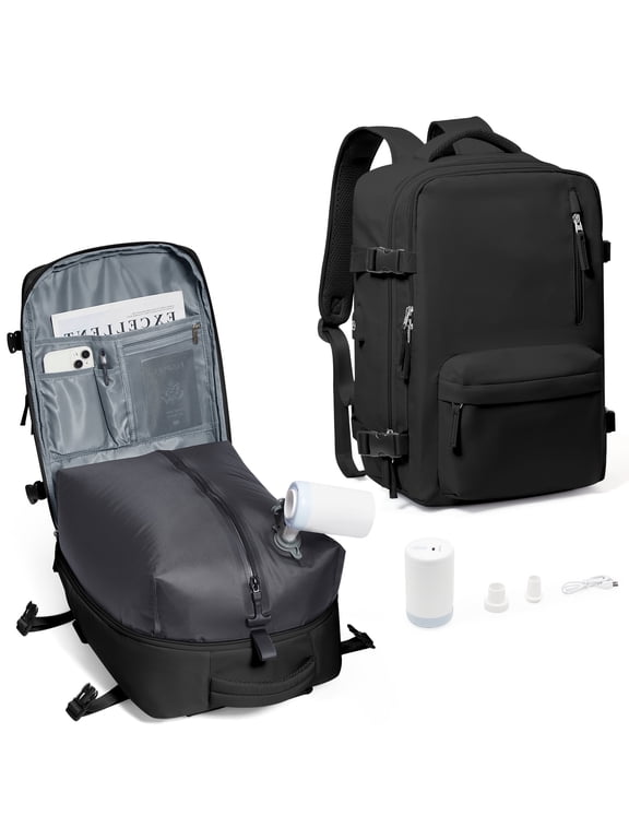 Airback Travel Backpack with Vacuum Seal Compression, Vacpack Backpack for Travel with Air Pump, Personal Item Carry on Bag Airlines Approved, Water Resistant Airbag Vacuum Backpack College Daypack