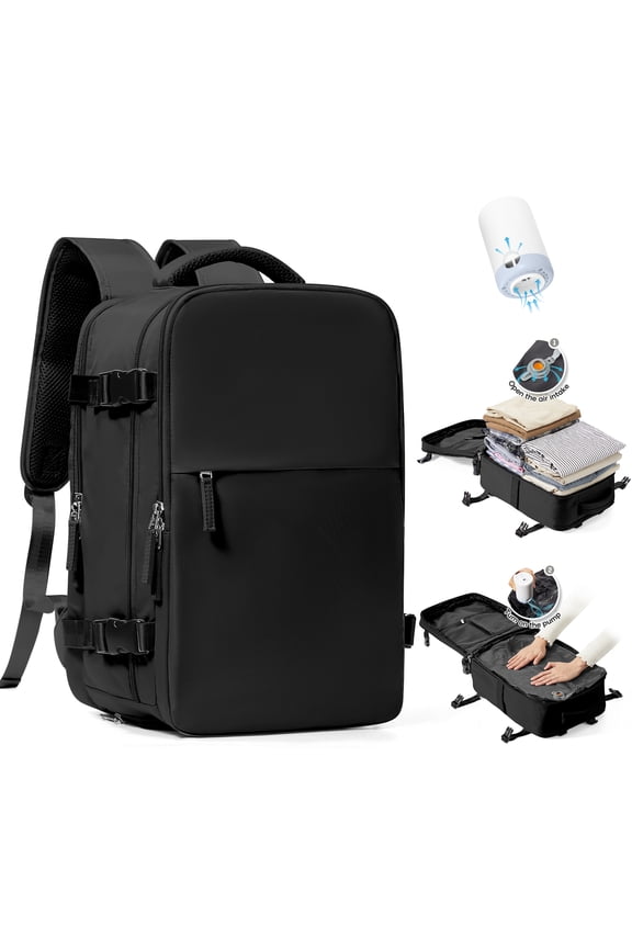 Vacuum Seal Compression Large Travel Backpack with Air Pump, Personal Item Airbag Carry on Backpacks Flight Approved, Airback Waterproof Work Compression Bags Travel Pump Business Laptop Suitcase