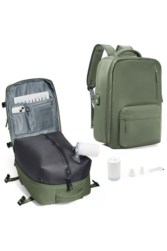 Simple Vacpack Backpack for Travel with Air Pump, Airback with Vacuum Seal Compression Travel Backpack Flight Approved, Personal Item Carry on Bags Water Resistant Airbag Casual Daypack Green