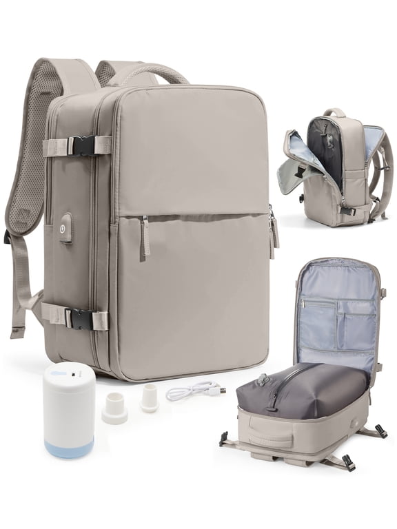 Vacuum Seal Compression Large Travel Backpack with Air Pump, Personal Item Airbag Carry on Backpacks Flight Approved, Airback Waterproof Work Compression Bags Travel Pump Business Laptop Suitcase