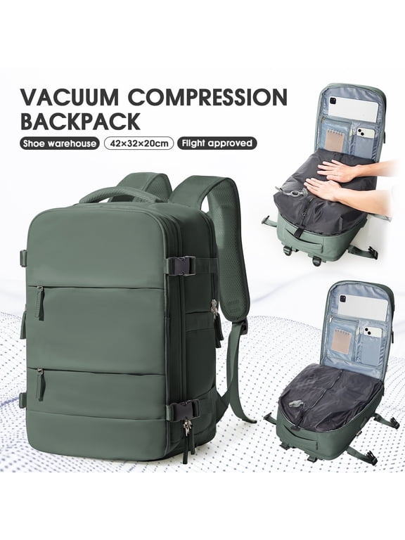 Vacuum Backpack for Travel, Vacuum Seal Carry on Backpack with Vacuum Compression, Vacuum Travel Backpack with Pump for Women Men Airline Approved Air Backpack Vacpack for Work College Daypack Green
