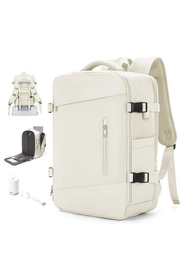 Vacpack Backpack with Vacuum Seal Travel Backpack Men, Vacuum Compression Backpack with Portable Air Pump, Vacuum Seal Carry on Backpack for Airplanes Women Laptop Airback Vac Pack Daypack Beige