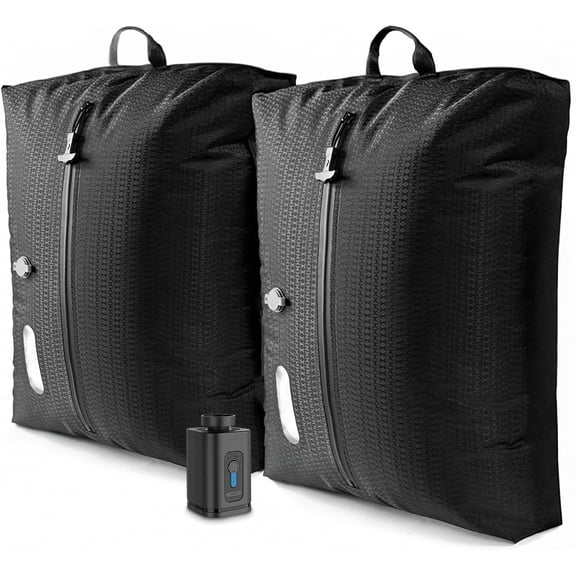 Vacuum Travel Bags with Pump–Electric Wireless Air Pump, 2PC Vacuum Seal bags for Clothing Travel, Double Layer Travel Vacuum Bags for Luggage with IP67 Waterproof, Compression Bags for travel