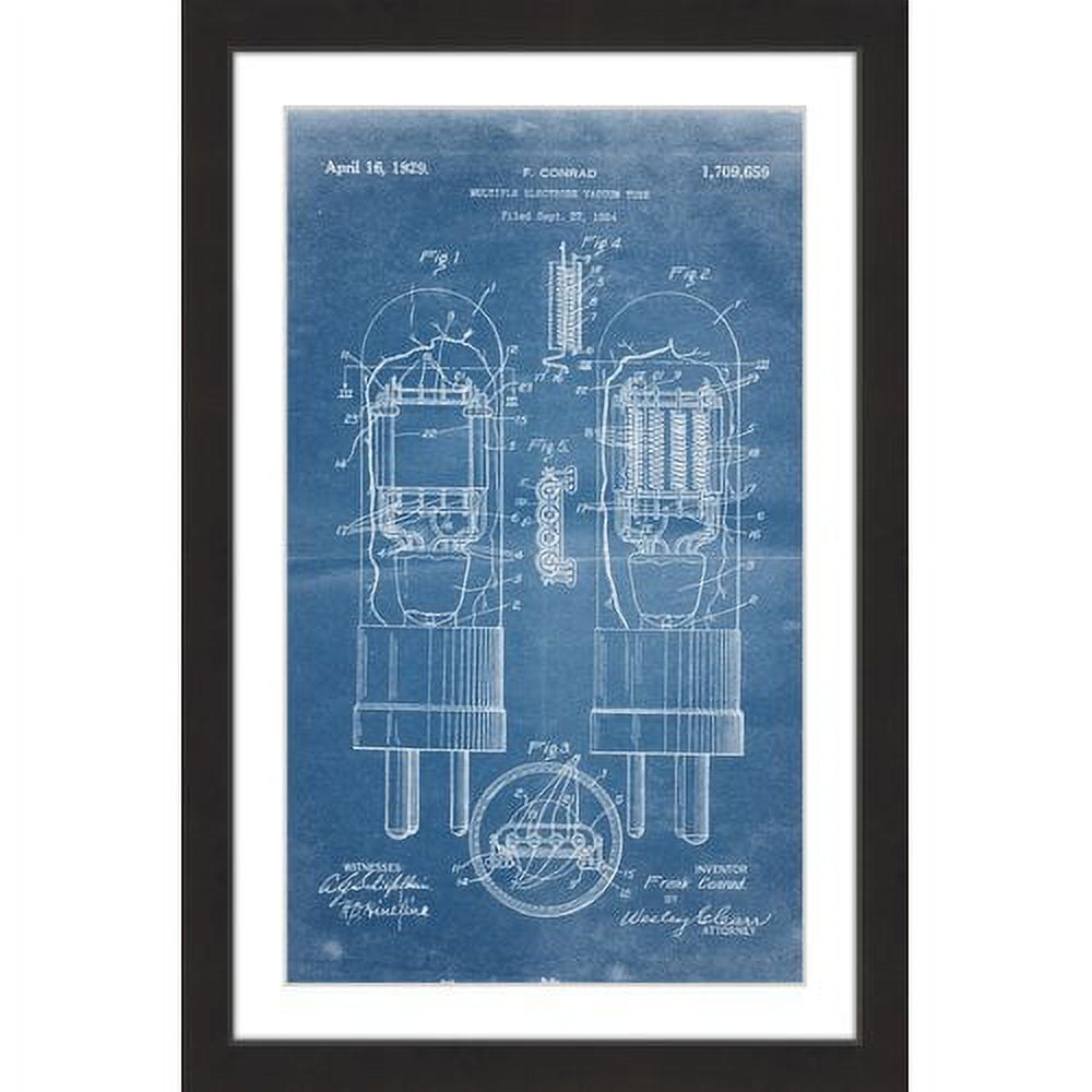 "Vacuum Tube 1924 Blueprint" Framed Painting Art Print, 16" x 1.5"