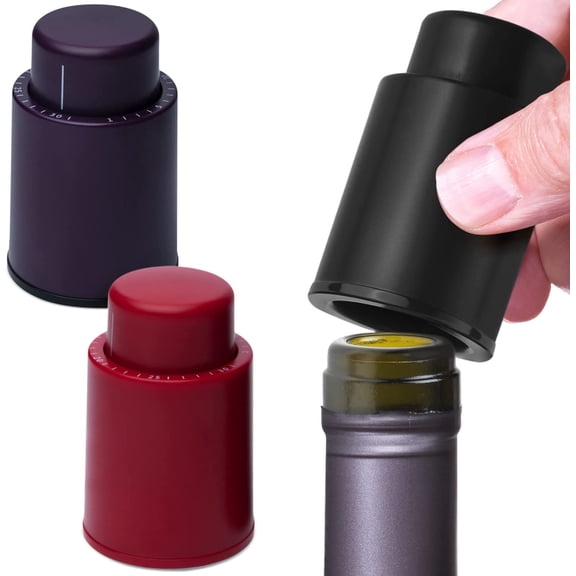 Vacuum Wine Stopper - Leak-Proof Wine Saver - Save Your Wine For Another Day - Vacuum Sealed for Freshness - Great Gift for Wine Lovers (Combo Plastic, 3)