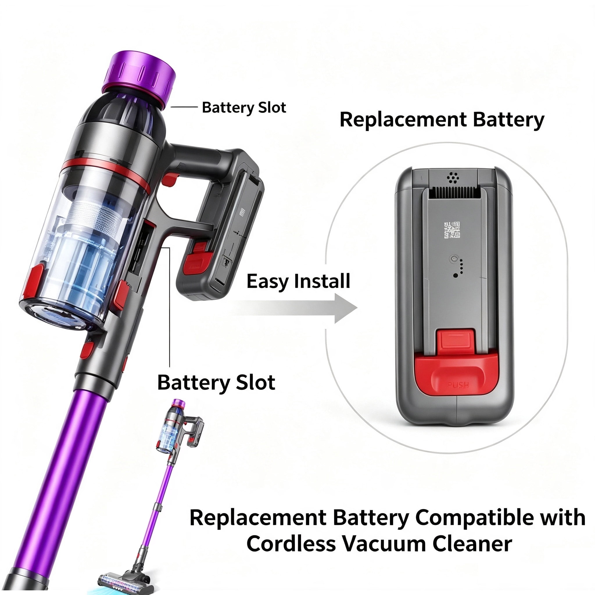 Hosaud Replacement Battery for Hosaud V106S Stick Vacuum, 2600mAh Rechargeable Battery Plug and Play