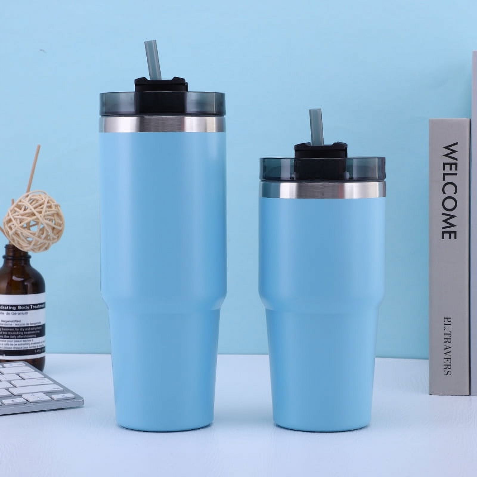 20oz/30oz New Stainless Steel Thermos Bottle With Straw Coffee Mugs Tumbler  Double Wall Vacuum Insulation Cold Drink Car Ice Cup