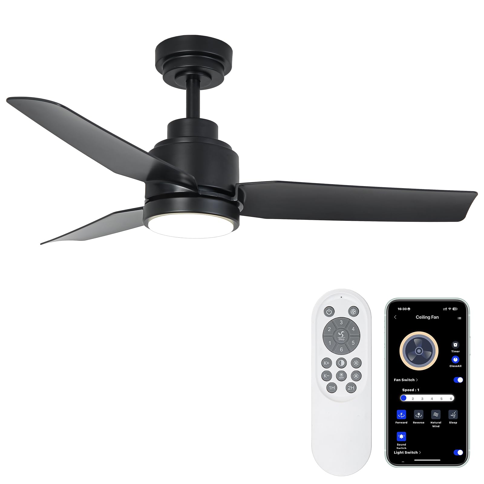 Vaczon Black Ceiling Fans with Lights, 42 Inch Modern Ceiling Fan with ...