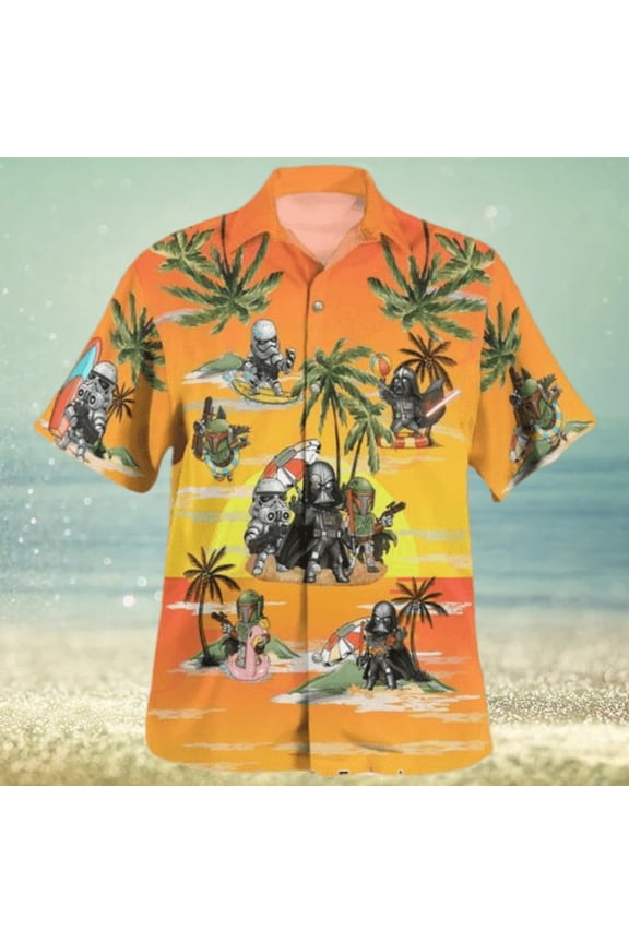 Vader Boba Fett Trooper Summer Time Hawaiian Shirt Sunset Yellow