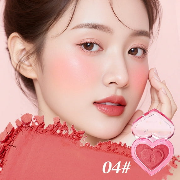 Vadkta Powder Blush for Cheeks, Heart-Shaped Cream Blush, Lightweight Melt-In Texture, Micro-Pearl Glow, Buildable Natural Color, Soft Radiant Finish