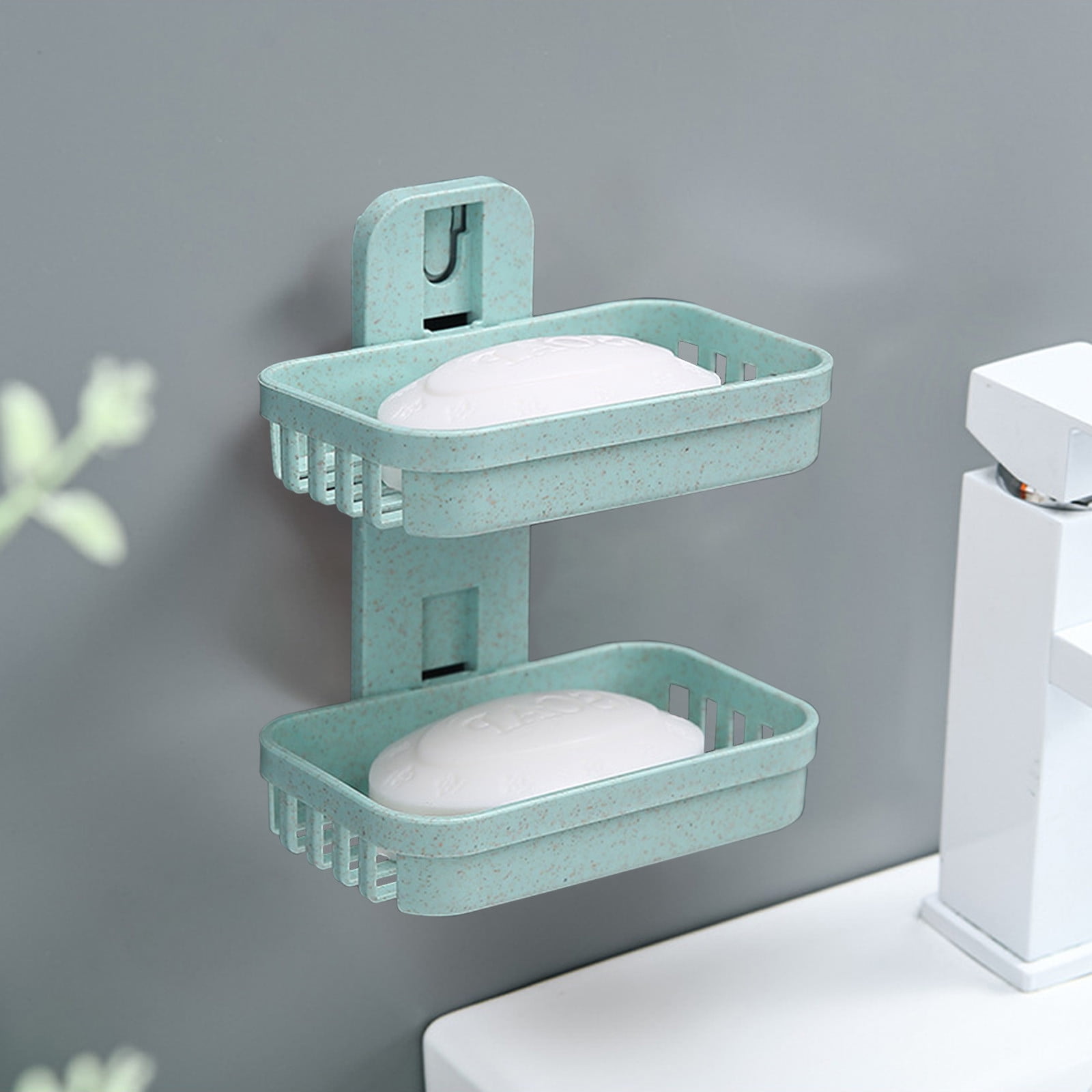 Vadktai 2 Tier Soap Dish Holder, Wall Mounted Soap Tray with Drainage, Shampoo Bar Caddy for Shower Wall, Soap Savers, Razor Holder for Shower, Bar Soap Container, Bathroom