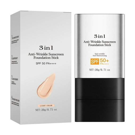 Vadktai 3 In 1 Foundation Stick SPF 50+ with Brush, Hydrating Non-Sticky Matte Finish Sun Protection for Face and Body, Long-lasting Travel Size Skin Care Sun Stick