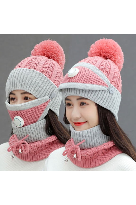 3 in 1 Warm Thick Knitted Beanie Hat Scarf and Mask Set, Slouchy Snow Knit Cap Infinity Scarves for Women, Fashion Women Winter Knitted Hat Thickened Woolen Cap with Warm Mask and Neck Scarf