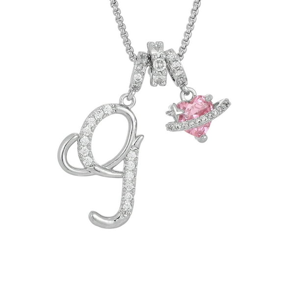 Vadktai 3-Circle Pink Heart-Shaped Diamond-Encrusted Crystal Initial A-Z Pendant Necklace, Stackable Jewelry for Women, Diamond-Studded Plated Letter Tiny Initial Necklaces Birthday Gifts for Women
