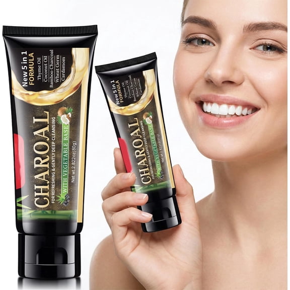 Vadktai 5-in-1 Activated Carbon Cleaning Toothpaste Freshs Breath And Tooth Protection Glazes Natural Whitenings And Mint Flavors 80g