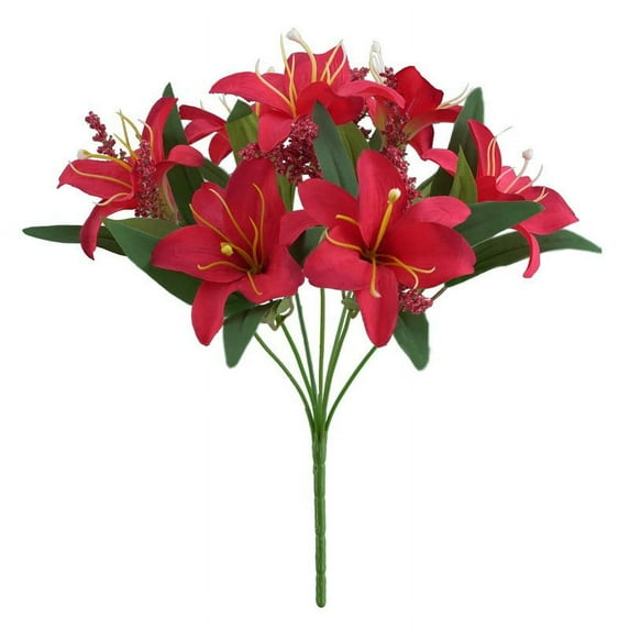Vadktai Artifical Lily Flowers, Long Stem Artificial Stargazer Lilies with 7 Heads Full Bloom Lily, Faux Lily Bouquets for Home, Hotel Flower, Arrangement Party Decor