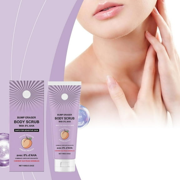 Vadktai Body Scrub with 8% AHA, Keratosis Exfoliator with Glycolic and Lactic acids, Helps Reduce Chicken Skin Bumps, Safe for Sensitive Skin, Peach Scent