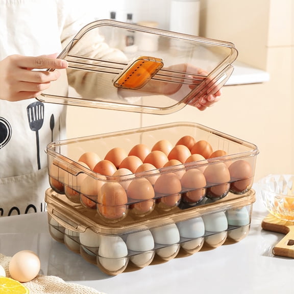 Vadktai Clear Plastic Egg Storage Container with Lid Thick Large Capacity Refrigerator Egg Organizer Box Stackable Kitchen Food Fresh Keepers Airtight Fridge Protector