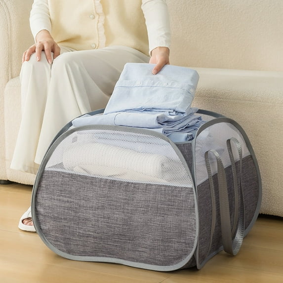 Vadktai Collapsible Laundry Basket, 90L Foldable Pop-up Laundry Hamper with Reinforced Handles, Tear Proof Mesh Dirty Clothes Hamper for Laundry