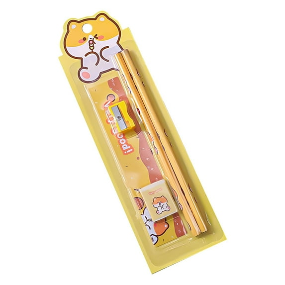 Vadktai Colored Pencil Set, Cartoon Pencil, Five-Piece Set of Student Study Stationery, Pencil, Ruler, Eraser, Sharpener