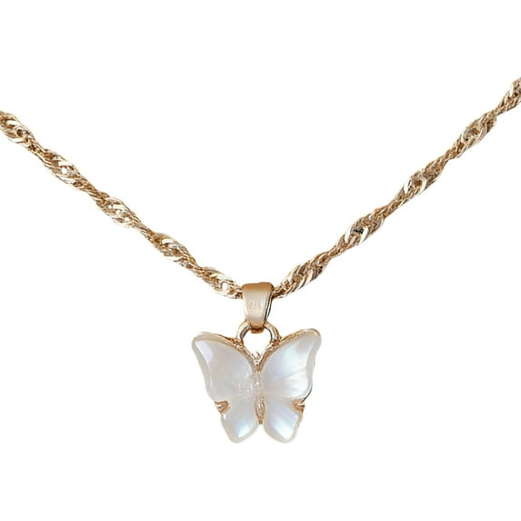 Vadktai Colorful Acrylic Butterfly Pendant Necklace, Adjustable Retro Card Clavicle Chain, Necklace for Women Friend Friendship Party Jewelry Gift