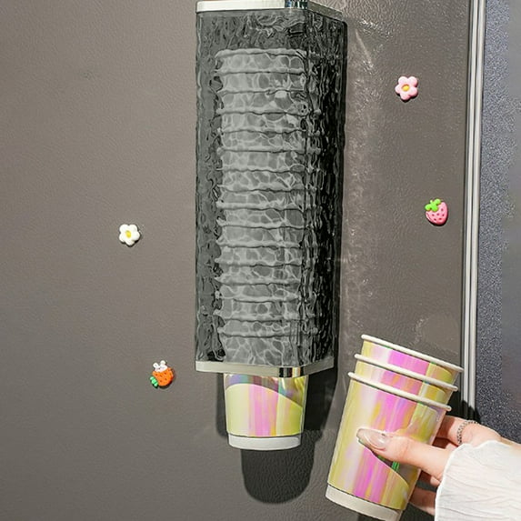Vadktai Cup Dispenser, Pull Type Wall Mount Cup Holder, Water Cooler Cup Dispenser Fits 7oz - 12oz Cups for Home Office Hospital Cups Organizer, Adhesive Paste