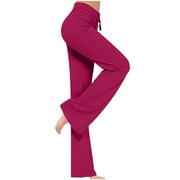 Vadktai Deals Flared Leggings for Women High Waisted Tummy Control Yoga Pants Drawstring Stretchy Wide Leg Bootcut Pants Loose Workout Gym Full Pants