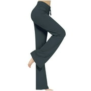 Vadktai Deals Flared Leggings for Women High Waisted Tummy Control Yoga Pants Drawstring Stretchy Wide Leg Bootcut Pants Loose Workout Gym Full Pants