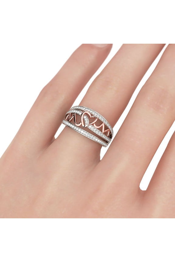 Vadktai Heart Initial Ring for Women - Women's Ring Mom Ring - Heart Ring MOM Letter Ring - Plated Heart Capital Letter Initial Rings - Mother's Day Gift Jewelry Gift for Mom