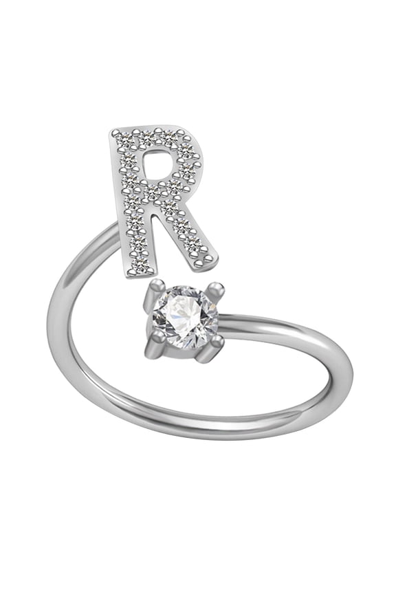 Vadktai Initial Rings, Initial Letter Ring for Women, Silver Stackable Alphabet Rings, Adjustable Pinky Ring, Cute Dainty Finger Rings, Valentine's Day Birthday Gifts for Her, Alphabet A-Z