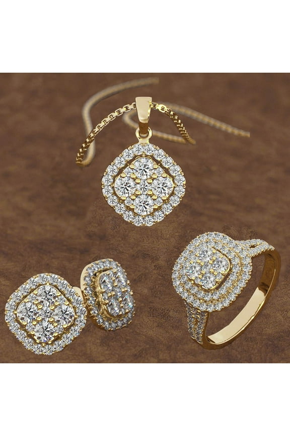 Vadktai Necklace/Earrings/Ring Set for Women, Crystal Wedding Jewelry Set, Cubic Zirconia Pendant Necklace Earrings Ring Set for Women Birthday/Valentine's Day/Mother's Day/Christmas