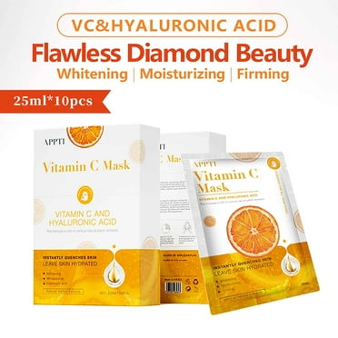 Vadktai Deals Vitamin C Sheet Face Masks | Vitamin C + Collagen Hydrating Face Masks | Daily Beauty Face Mask | Moisturizing, Anti-Aging & Skin Firming, Hydrating & Brightening Sheet Mask (10pcs)