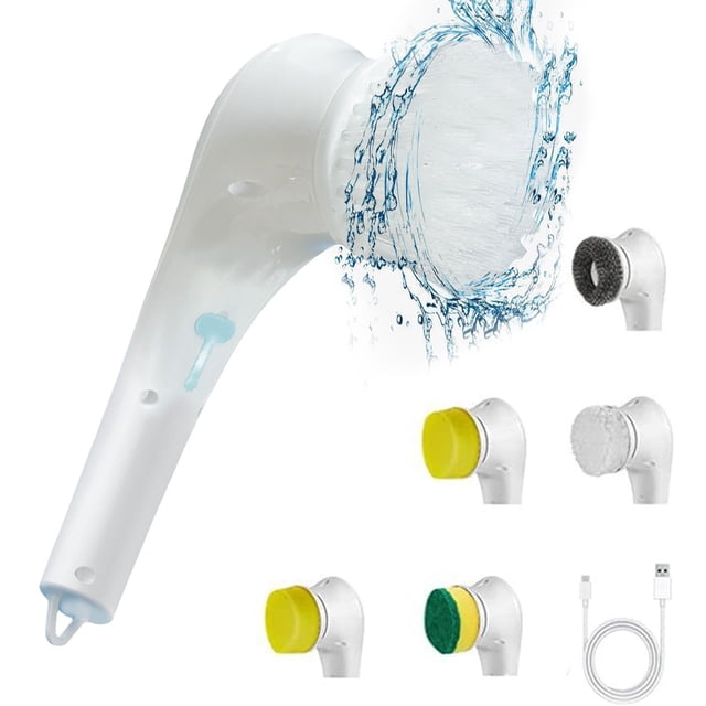 Electric Spin Scrubber Power Cleaning Brush Kit - Cordless Shower Scrubber With 5 Heads, Fast Charging, Waterproof