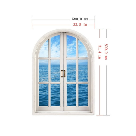 Vadktai Fake Window Beach Picture Decor Wall Art Faux Opening Windows Ocean Seaside Natural Scene Canvas Print for Living Room Basement Décor Murale