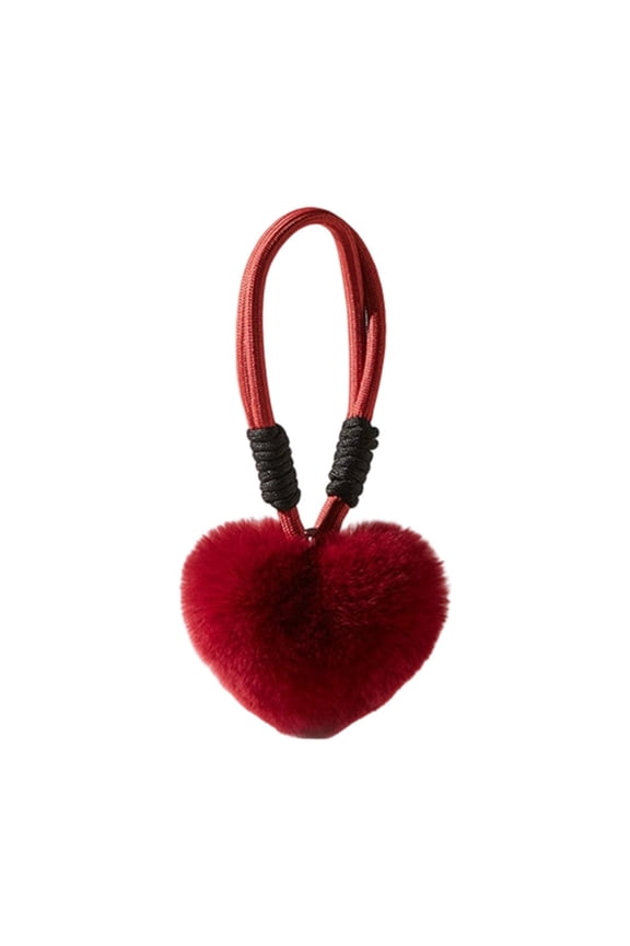 Fur Heart Keychain - Soft Small Red Heart Charm - Cute Valentines Day Gifts for Her - Plush Heart Shaped Key Ring