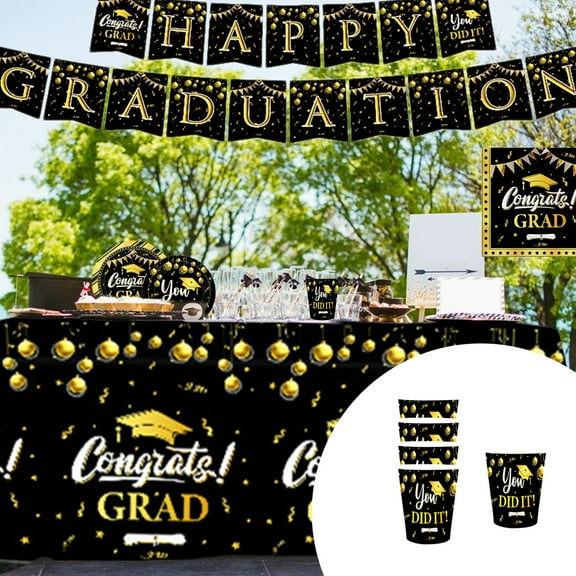 Vadktai Graduation Decorations Class of 2024, 9PCS Graduation Party Supplies Disposable Dinnerware with Paper Plates Cup Napkin Fork Knife Spoon College High School Grad Decor