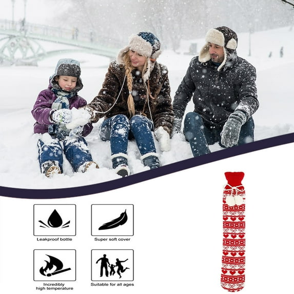 Vadktai Hot Water Bottle- Bed Warm Waist Warm Back Hot Water Bottle with Super Soft Fabric Knitted Cover 1L Pure Natural Rubber for Back, Neck, Legs