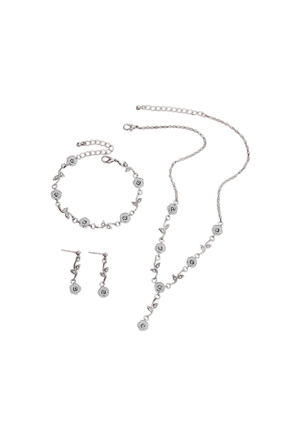 Jewelry Set for Women, Rhinestone Crystal Necklace Drop Earrings Link Bangle Bracelet Bridal Wedding Jewelry Sets for Brides Bridemaid Prom Costume Accessories