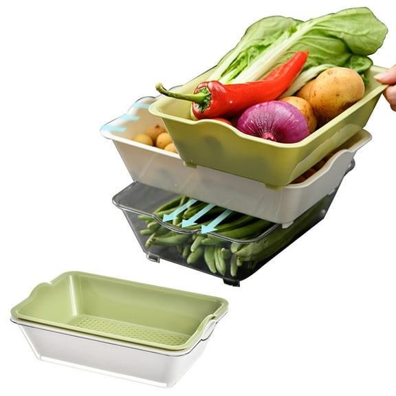 Vadktai Kitchen Colanders Bowl Set, 3 in 1 Fruit Vegetable Washing Food Strainers, Large Plastic Double Layered Strainer Basket for Pasta, Spaghetti, Berry, Salads, BPA Free