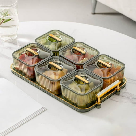 Vadktai Nut and Candy Serving Tray, Divided Snack Serving Bowls, Plastic Compartment Appetizer Food Display Dish Platter with Lid Tray and Handle for Fruit Dessert Nuts Snacks Candy Chip Dip