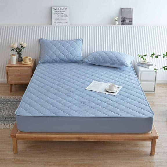 Vadktai Queen Size Fitted Sheet, Deep Pocket Fitted Sheet, Winter Warm, Breathable, Non-Slip Perfect for Skincare Bed Sheet, Cotton Quilted Fitted Sheet(150x200CM)