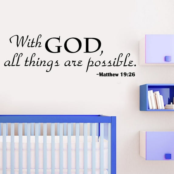 Vadktai Quote Bible Art Wall Sticker God Things are Possible Wall Decal Vinyl Christian Praise God Inspirational Wall Decals Decor for Home Bedroom Decoration