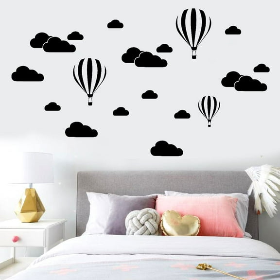 Vadktai Removable Vinyl Hot Air Balloons with Clouds Wall Decals Wall Stickers Nursery Decor Kids Bedroom Art Decoration Girls Rooms Decal Child Sticker Home Walls Decal