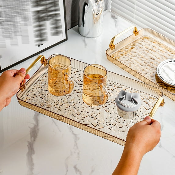 Vadktai Serving Tray with Handles, Tea Cup Storage Countertop Makeup Table Tray, Home Decorative Tray for Coffee Table Countertop Bed Bathroom or Nightstand