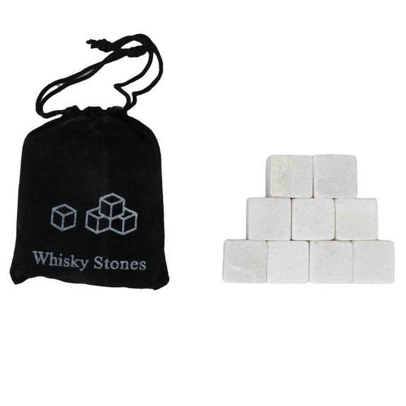 Vadktai Set of 9 - Pure Soapstone Reusable Chilling Rocks for Whiskey - No Water Dilution & Perfect for Liquor, Wine and Other Beverages - with 1 Velvet Bags Included