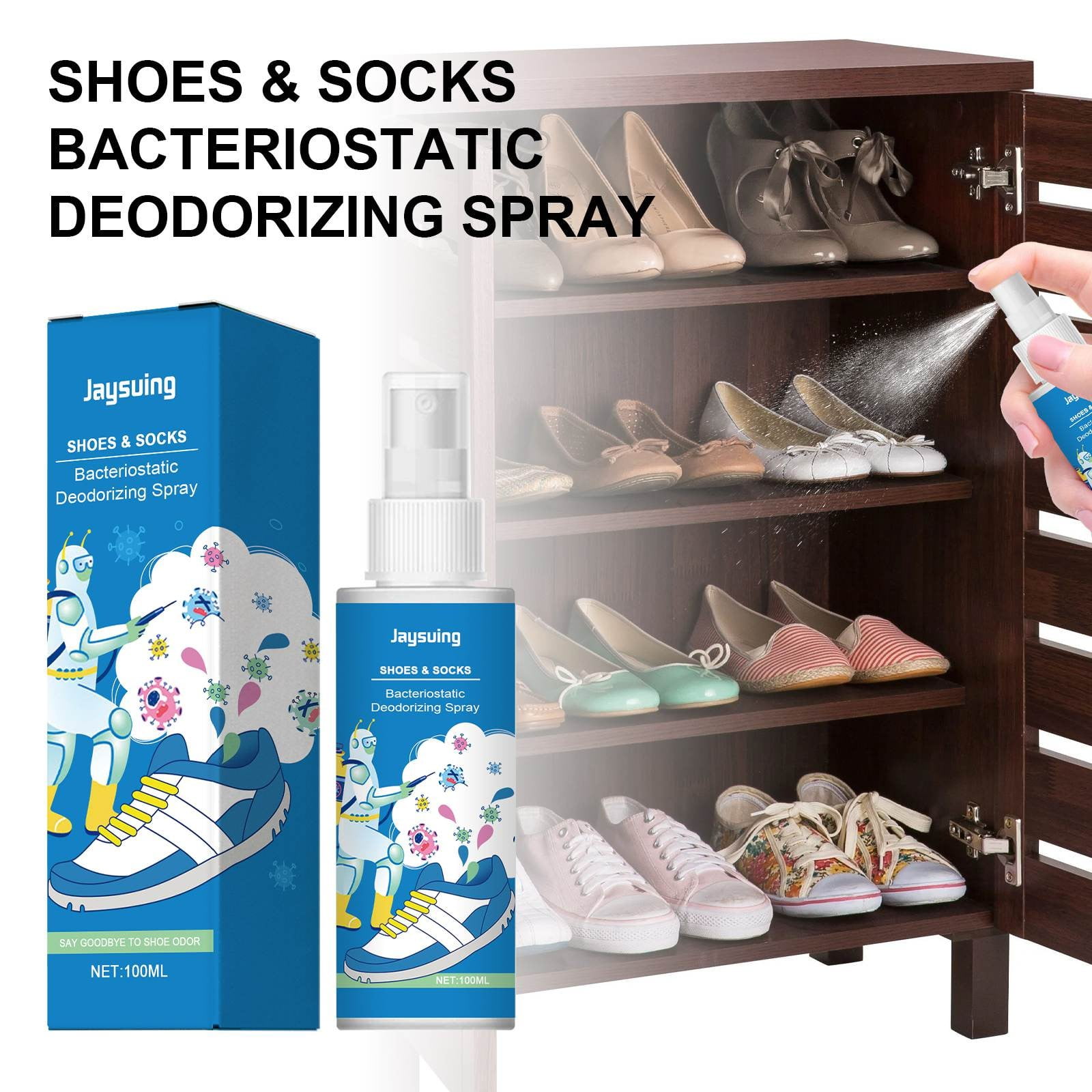 Vadktai Shoe Deodorizer Spray For Smelly Shoes, Shoe Odor Elimination ...