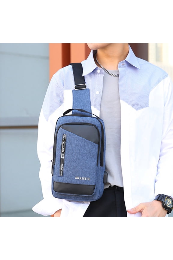 Sling Backpack, Nylon Water Resistant Shoulder Chest Crossbody Sling Bag with USB Charging Port For Men Women